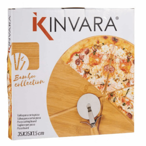 Set platou bambus servire pizza si rola taiere pizza, 35 cm