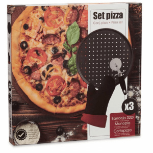 Set tava pizza, manusa cuptor si feliator pizza, set pentru preparare pizza la cuptor, tava perforata pizza, manusa d ebucatarie neopren si taietor pizza cu rotita