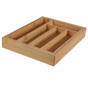 Tava de tacamuri extensibila, bambus, 26-37x34x5cm. Organizator bambus pliabil si extensibil pentru sertare, 5- 7 compartimente