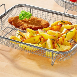 Cos tip gratar pentru gatit si copt cu aer cald la cuptor, 22x30x5,5 cm, Happymax