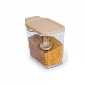 Cutie cu capac si lingurita, pentru depozitare zahar sau cafea, 7,2 x 13,5 x 9,8, crem, Happymax