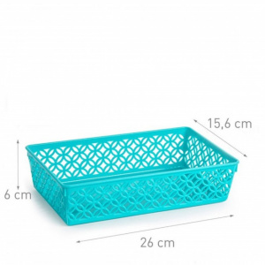 Cutie depozitare plastic,  26 x 15,6 x 6 cm, bleu, model dantela, Happymax