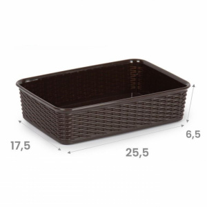 Cutie plastic, 25,5 x 17,5 x 6,5 cm, maro, model rachita, Happymax, Cos depozitare plastic Organizator depozitare plastic Cutie depozitare plastic Containere organizare plastic Cos depozitare vernil Depozitare aerata plastica Cutie depozitare 
