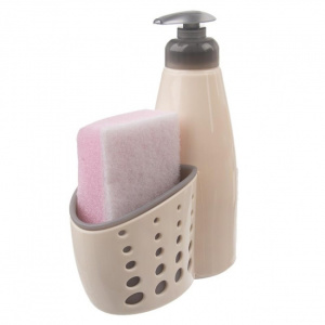 Dozator sapun sau detergent cu spatiu de stocare burete, HAPPYMAX.RO Dozator pentru sapun sau detergent lichid, cu spatiu de stocare burete, 15x7x20 cm, Orion, dozator sapun, dozator detergent lichid, dozator cu spatiu pentru burete