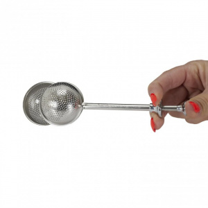 Infuzor tip cleste pentru ceai, mecanism glisant, inox, 18 cm, Happymax