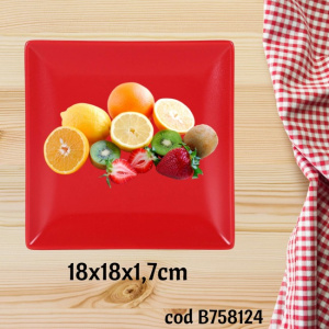 Platou ceramic servire 18x18x1,7cm-Ming II. Platou servire ceramica vitrificata,Platou ceramic de servire, Platou din ceramica pentru prezentare, Suport ceramic pentru servire, Platou ceramic elegant, Vas ceramic pentru prezentare, Platou decorativ din ce