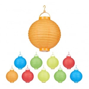 Set 10 Lampioane de gradina, lumina LED, plastic si hartie, multicolor, 20x24.5 cm, Relaxdays - Img 1