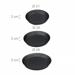 Set 3 buc tava rotunda pentru tarta, diametru 21 cm, 26 cm, 28 cm, tava tarta, forma tarta cu margini ondulate, set 3 forme de copt tarte