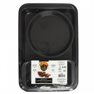 Set 3 forme patiserie, din otel carbon - tava, forma rotunda, forma dreptunghiulara, forma de copt antaderenta, tava pentru copt rotunda