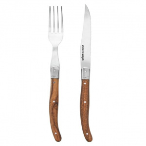 Set cutit si furculita pentru friptura maner lemn  happymax.ro