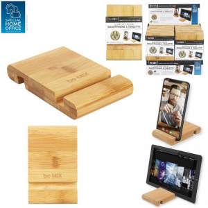 Suport pentru tableta sau telefon, bambus, 12,5x8x2 cm, Be mix