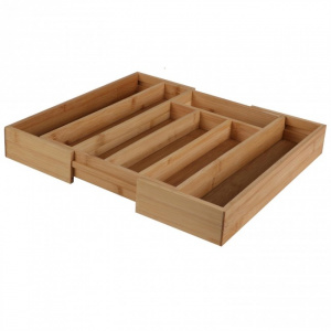 Tava de tacamuri extensibila, bambus, 26-37x34x5cm. Organizator bambus pliabil si extensibil pentru sertare, 5- 7 compartimente