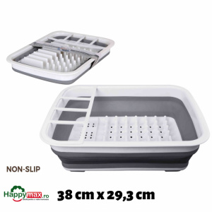 Uscator pliabil pentru vase, happymax.ro picurator tacamuri, uscator pentru tacamuri, scurgator vase, scurgator vase plastic, scurgator tacamuri, Uscator vesela pliabil de silicon, Uscator pliabil, pentru vase, 38x29,3x4,7cm, cauciuc,Uscator pliabil pentr