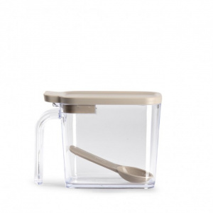Cutie cu capac si lingurita, pentru depozitare zahar sau cafea, 7,2 x 13,5 x 9,8, crem, Happymax