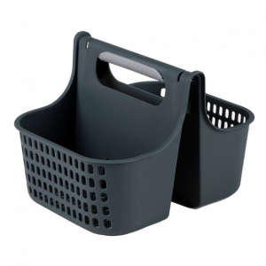 Cutie plastic cu maner, model cos 2 compartimente, Happymax, gri, 26,5x21x18,5 cm, cutie depozitare plastic organizare,cutie plastic, organizator multifunctional, Happymax, cos depozitare gri, cutie cu maner, container doua compartimente, solutie de stoca