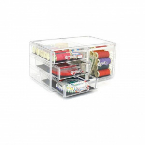 Cutie transparenta cu 4 sertare organizare obiecte mici, 23,8x15,3x10,8 cm, Happymax,Suport accesorii birou,cutie depozitare 4 compartimente,cutii si organizatoare,organizator sertar pentru obiecte mici,organizator obiecte mici