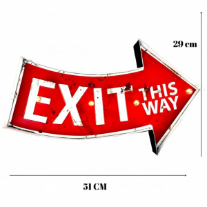 une metalica de perete cu leduri, vintage, model indicator Exit, 51x29x5 cm, Happymax