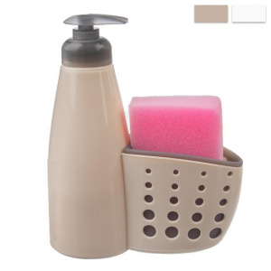 Dozator sapun sau detergent cu spatiu de stocare burete, HAPPYMAX.RO Dozator pentru sapun sau detergent lichid, cu spatiu de stocare burete, 15x7x20 cm, Orion, dozator sapun, dozator detergent lichid, dozator cu spatiu pentru burete