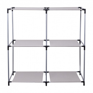 Etajera modulara cu 4 rafturi cubice, Etajera modulara, pentru 4 cosuri cubice, 68,5x34,5x70 cm, metal, plastic, tesatura netesuta, gri