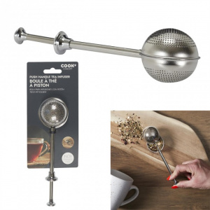 Infuzor tip cleste pentru ceai, mecanism glisant, inox, 18 cm, Happymax