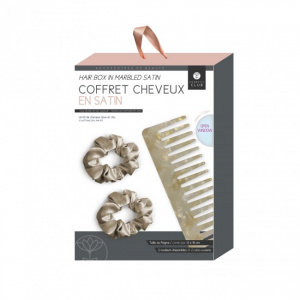 Set 3 pieptan si 2 elastice de par, din satin, crem, Happymax, elastic pentru par, accesorii par, Set 2 Elastice pentru par din 100% matase elastica, set eleastice par largi