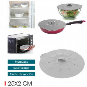 Capac de silicon cu maner pentru oale si vase 25x2 cm Quttin, capace silicon reutilizabile, capace universale din silicon, capace flexibile silicon, set 6 capace din silicon flexibil,Capac silicon cu maner pentru oale si vase, capac silicon pentru gatit, 