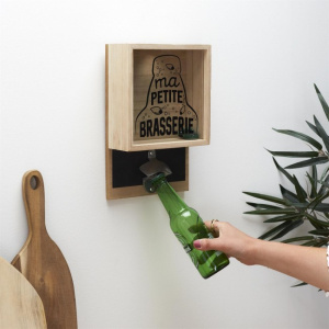 Desfacator sticle, de perete, cu recipient de colectare a capacelor, 26x6,8x17,8 cm, Happymax