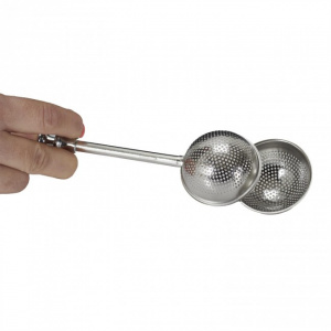 Infuzor tip cleste pentru ceai, mecanism glisant, inox, 18 cm, Happymax