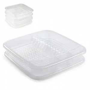 Scurgator vase, cu tava, din plastic, transparent, dimensiuni 39 x 39 x 7,5 cm