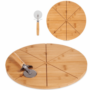 Set platou bambus servire pizza si rola taiere pizza, 35 cm