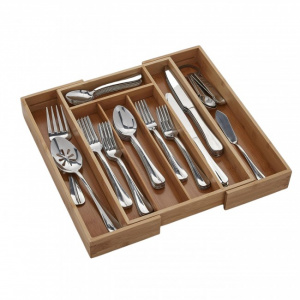Tava de tacamuri extensibila, bambus, 26-37x34x5cm. Organizator bambus pliabil si extensibil pentru sertare, 5- 7 compartimente