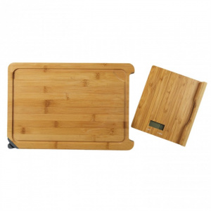 Tocator bambus cu cantar de bucatarie si ascutitor cutite, 38x28,5x3,5 cm, Happymax