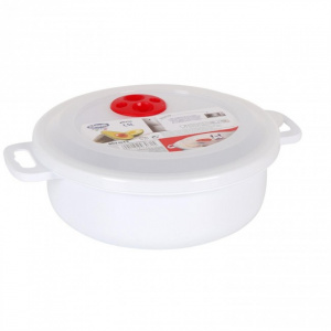 Vas de plastic cu capac pentru microunde, 19x7cm, 1,5 litri, Caserola cuptor microunde, rotund, 1.8 l,  vase pentru microunde, vase speciale pentru cuptorul cu microunde, bol plastic pentru microunde, recipient microunde pentru gatirea rapida,