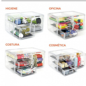 Cutie transparenta cu 4 sertare organizare obiecte mici, 23,8x15,3x10,8 cm, Happymax,Suport accesorii birou,cutie depozitare 4 compartimente,cutii si organizatoare,organizator sertar pentru obiecte mici,organizator obiecte mici