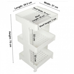 Etajera mobila cu roti, tip carucior, 3 rafturi, alb, 39 x 36 x H 75 cm Carucior ingust pentru depozitare in baie si bucatarie, Rafturi din plastic cu roti pentru depozitare in bucatarie si baie. Etajera cu roti si 3  polite depozitare