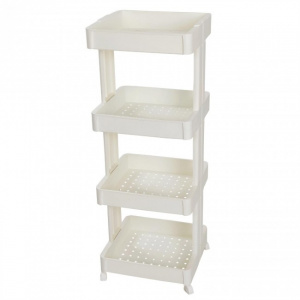 Etajera mobila cu roti, tip carucior, 4 rafturi, alb, 39 x 36 x H 107 cm  Carucior ingust pentru depozitare in baie si bucatarie, Rafturi din plastic cu roti pentru depozitare in bucatarie si baie. Etajera cu roti si 3 polite depozitare
