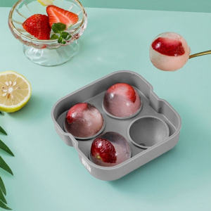 Forma silicon pentru 4 bile gheata, silicon flexibil uz alimentar, 12,5x12,5x4,75 cm, Happymax