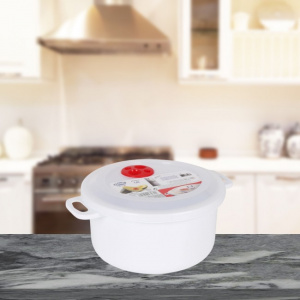 Vas de plastic cu capac pentru microunde, 19x10cm, 1,8 litri Caserola cuptor microunde, rotund, 1.8 l,  vase pentru microunde, vase speciale pentru cuptorul cu microunde, bol plastic pentru microunde, recipient microunde pentru gatirea rapida, recipient p