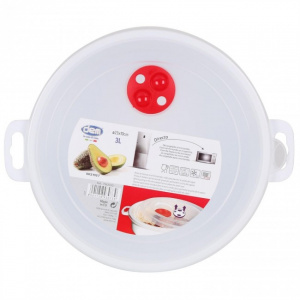 Vas de plastic cu capac pentru microunde, 23x10cm, 3 litri, Caserola cuptor microunde, rotund, 3 l,  vase pentru microunde, vase speciale pentru cuptorul cu microunde, bol plastic pentru microunde, recipient microunde pentru gatirea rapida, recipient pent