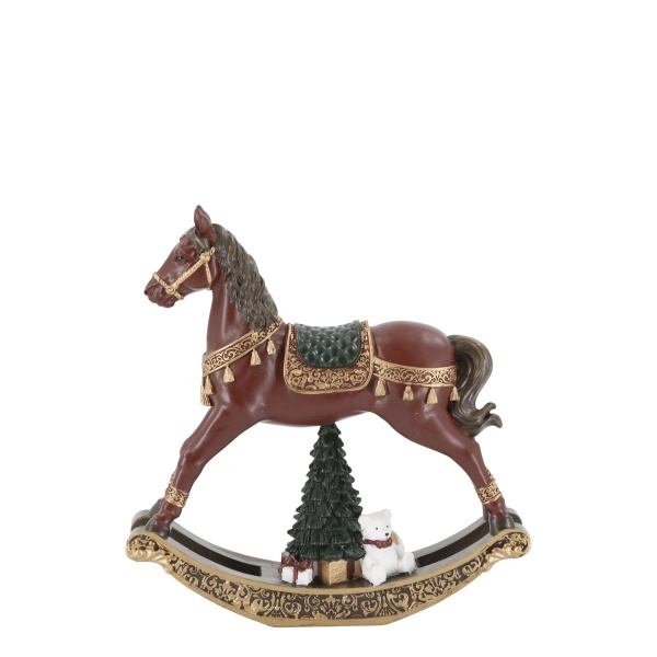 Decorațiune vintage de Crăciun din rășină, pictată manual, „Noël Rocking Horse”, H18,5 cm