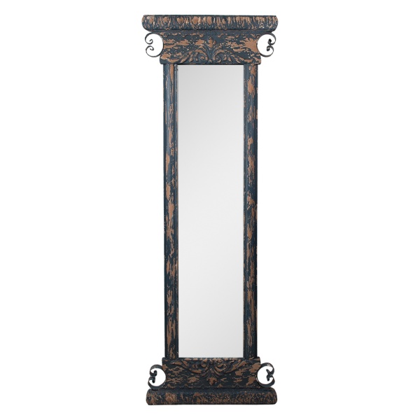 Oglinda de perete, albastra, din lemn, aspect vintage, 45x4x131 cm