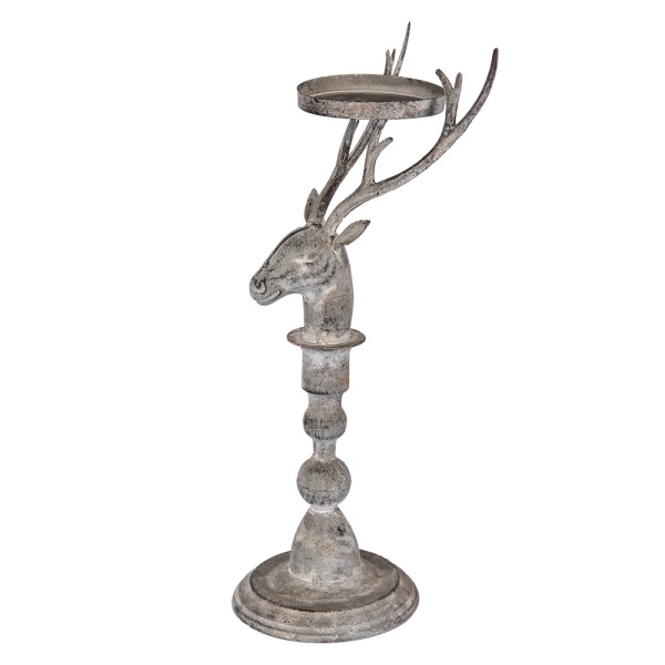 Suport de lumanare, in forma de cerb, aspect antichizat, 17x14x42 cm