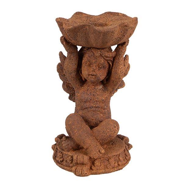 Suport lumanare, maro, din polirasina, 7x7x12 cm, Angel
