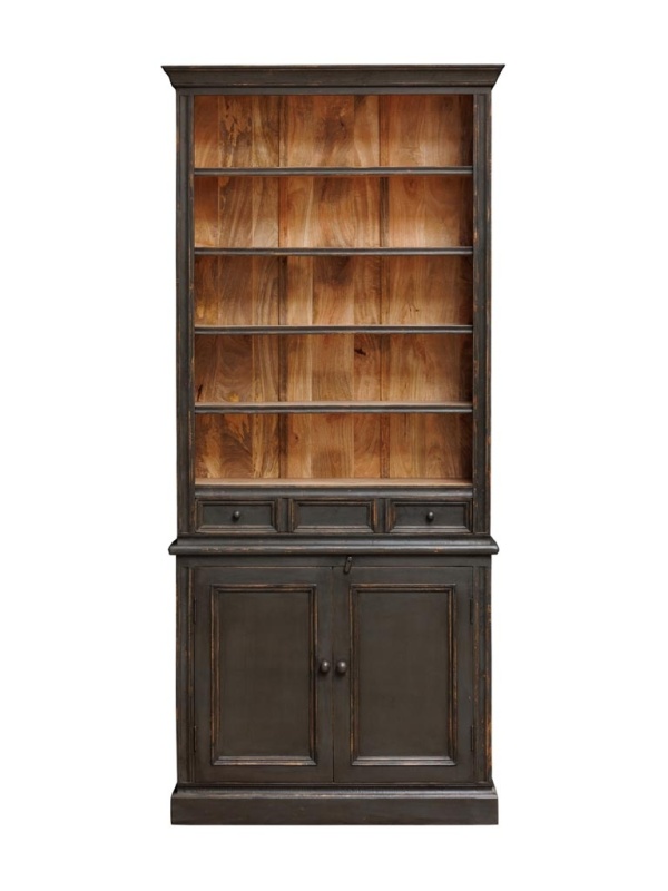 Biblioteca din lemn de mango, cu 6 rafturi, un sertar si 2 usi, cu aspect vintage, Valmore
