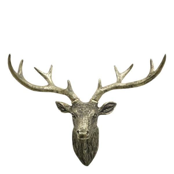 Decorațiune pentru perete din polirășină, finisaj alamă antichizată, „Deer”