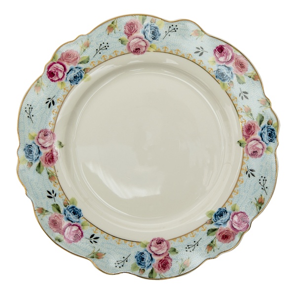 Farfurie alba, din ceramica, cu motive florale Ø28 cm