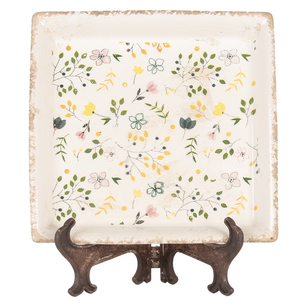 Farfurie charger, din ceramica, motive florale, 22x22x3 cm, Yellow