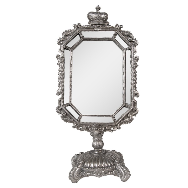 Oglinda de masa, argintie, cu aspect vintage, 15x10x31 cm, Silver
