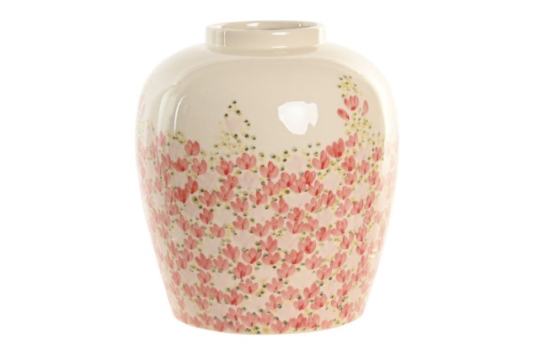 Vază decorativă oriental pictată manual alb cu accente multicolore din ceramică cu structură din ceramică, "Floraya" - Img 1