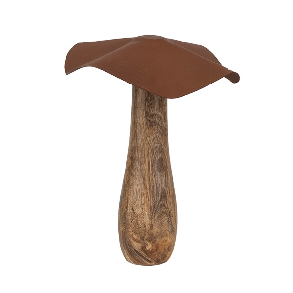 Decoratiune din lemn si metal, in forma de ciuperca, Ø20x25 cm, Mushroom